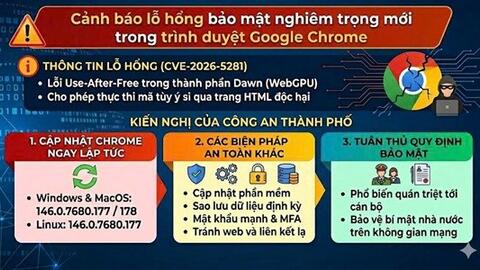 Công an Hà Nội cảnh báo lỗ hổng bảo mật nghiêm trọng trên Google Chrome