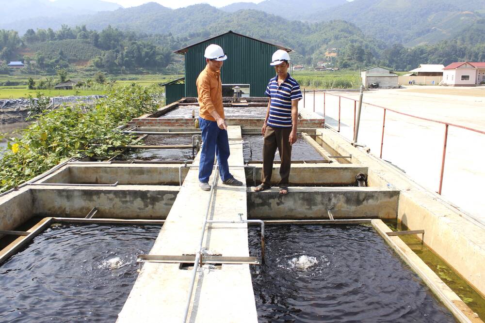 Công ty TNHH sản xuất và thương mại Cát Quế cơ sở xã Mường Chah kiểm tra hệ thống xử lý nước thải trước khi bước vào vụ cà phê mới. Ảnh: Trường Sơn