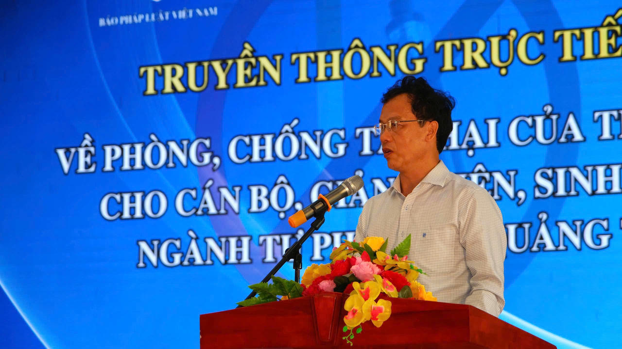 Ông Trương Quang Sáng, Phó Giám đốc Sở Tư pháp Quảng Trị, phát biểu tại chương trình. (Ảnh: Trần Tuyền)