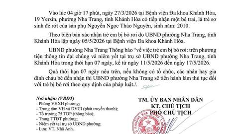 Tìm người thân cho bé trai sơ sinh bị bỏ rơi ở Nha Trang