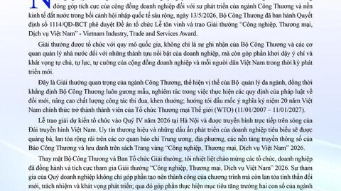 Thứ trưởng Nguyễn Sinh Nhật Tân gửi thư chào mừng doanh nghiệp tham gia Giải thưởng Công nghiệp, Thương mại, Dịch vụ Việt Nam