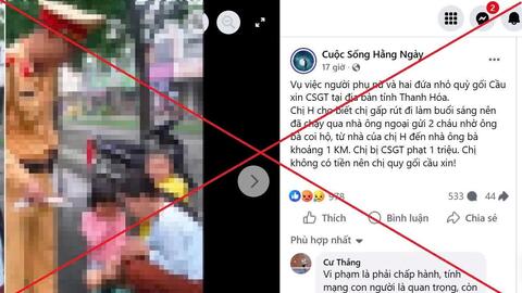 Công an bác thông tin trên mạng xã hội về 3 mẹ con quỳ gối xin CSGT