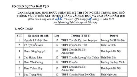 Trường chuyên nào có học sinh được miễn thi tốt nghiệp THPT năm 2026 nhiều nhất?