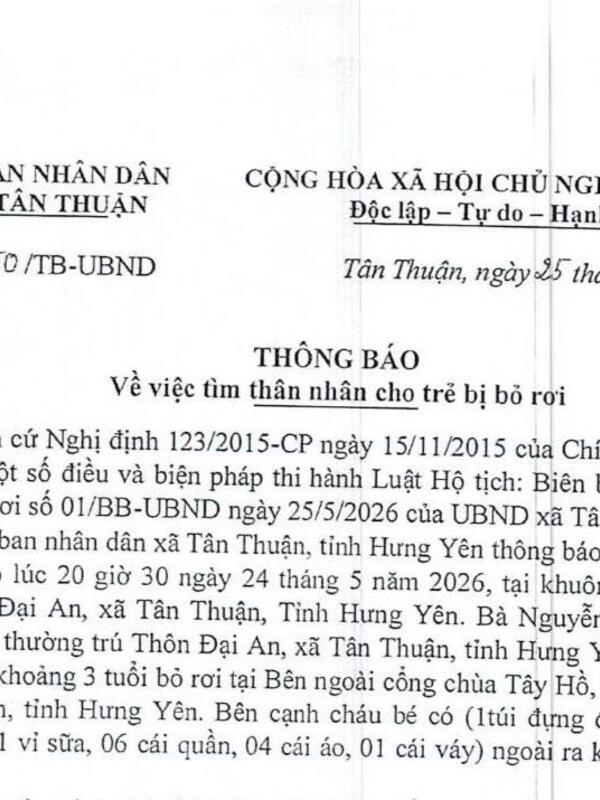 Tìm người thân cho bé gái bị bỏ rơi ngoài cổng chùa tại Hưng Yên
