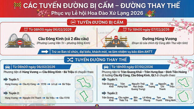 Lạng Sơn cấm đường phục vụ lễ hội Hoa đào xứ Lạng 2026