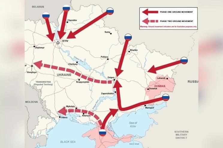 Bộ quốc phòng Anh vạch ra lộ trình mà quân đội Nga có thể thực hiện khi tấn công Ukraine.