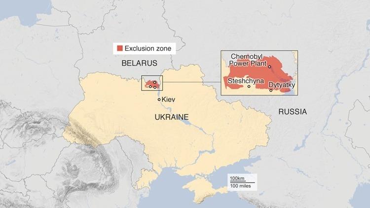 Bản đồ vị trí nhà máy điện nhạt nhân Chernobyl.