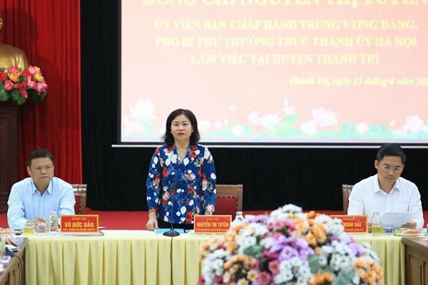 Phó Bí thư Thường trực Thành ủy Nguyễn Thị Tuyến phát biểu kết luận buổi làm việc.