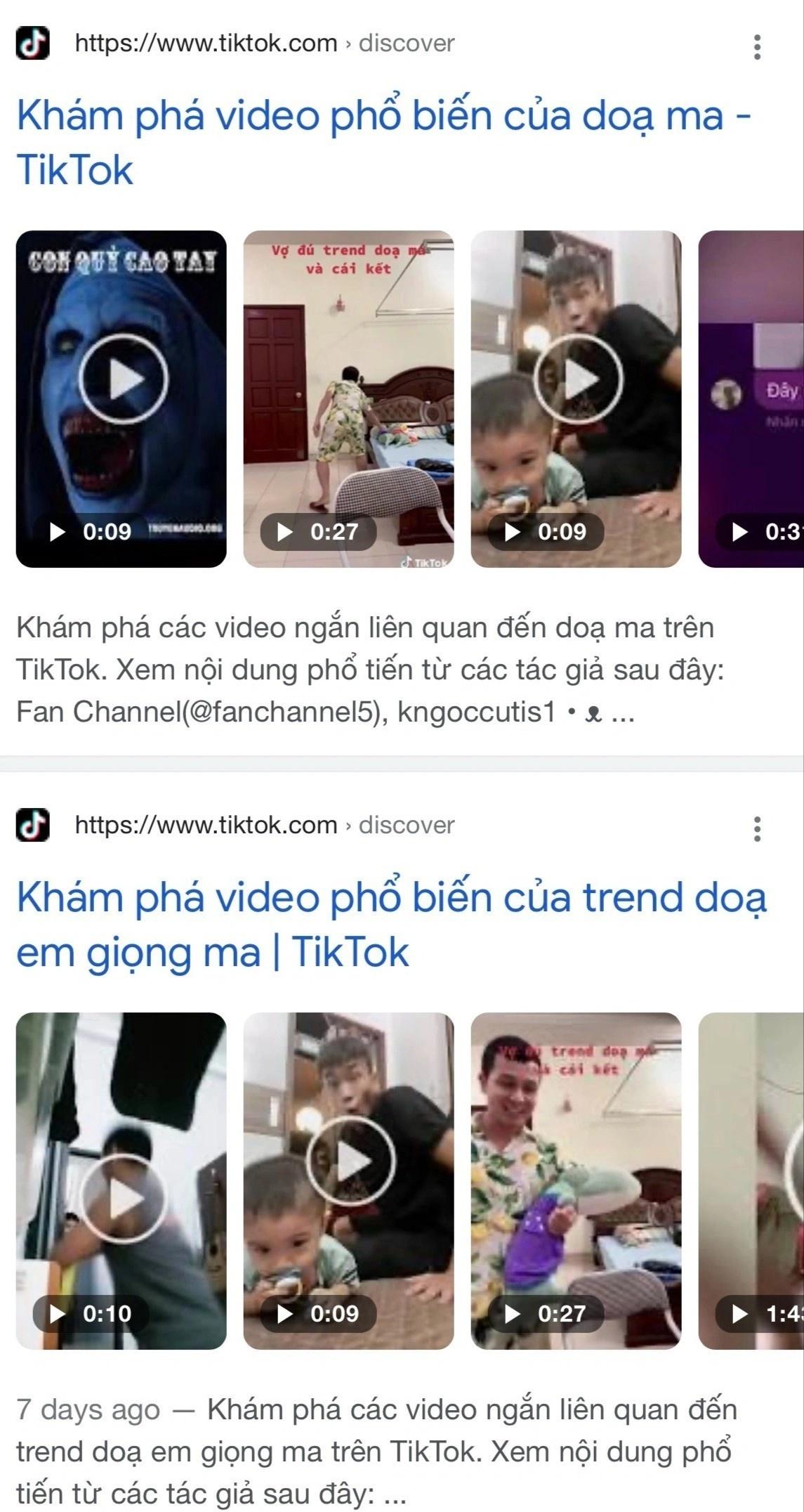 Những clip theo trend dọa ma trẻ em nằm trên top xu hướng của TikTok.