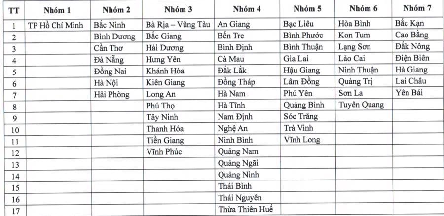 Phân nhóm đơn giá tư vấn, giới thiệu việc làm theo tỉnh. Ảnh chụp màn hình.