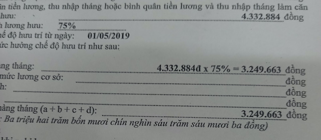 Quyết định nghỉ hưu của ông Minh năm 2019 với mức lương hưu rất thấp sau gần 42 năm đóng bảo hiểm xã hội. Ảnh: Nguyễn Đước