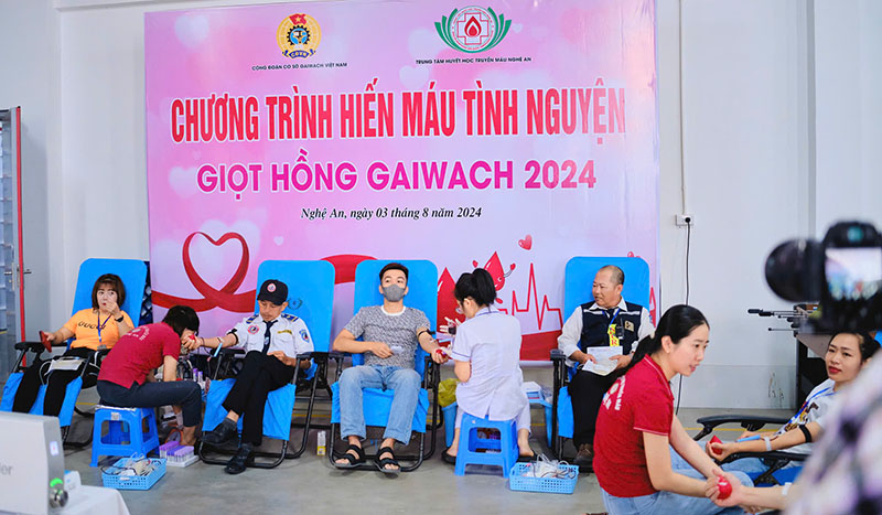 Chương trình Ngày hội hiến máu thu hút hơn 200 công nhân lao động và cán bộ công đoàn đăng ký tham gia. Ảnh: Hoàng Yến
