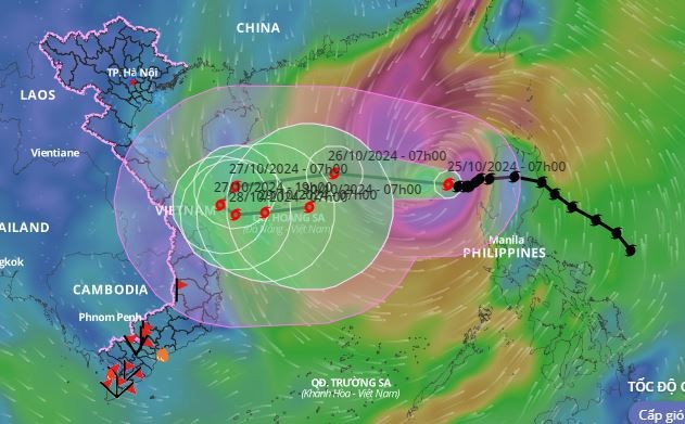 Dự báo vị trí, hướng di chuyển của bão số 6. Nguồn: VNDMS