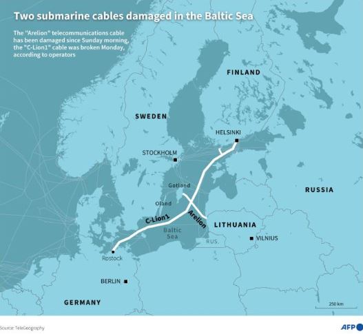 Hai tuyến cáp bị đứt gần Nord Stream. Ảnh: AFP
