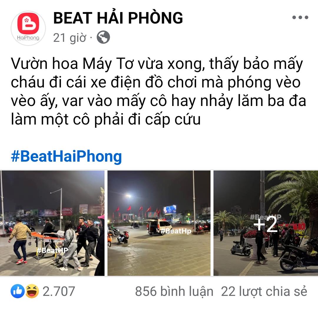 Mạng xã hội lan truyền vụ việc mất an toàn xe điện tự phát tại vườn hoa Nguyễn Trãi. Ảnh chụp màn hình