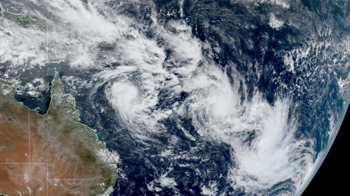 Ảnh vệ tinh ba cơn bão Alfred, Seru và Rae ở Nam Thái Bình Dương ngày 25.2.2025. Ảnh: CIRA/RAMMB