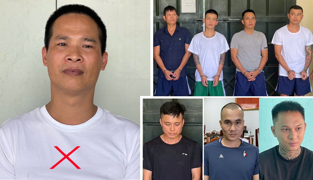 Trùm giang hồ Bùi Quốc Ý (dấu X) và các “đàn em” thân tín bị bắt giữ. Ảnh: Công an Thanh Hóa
