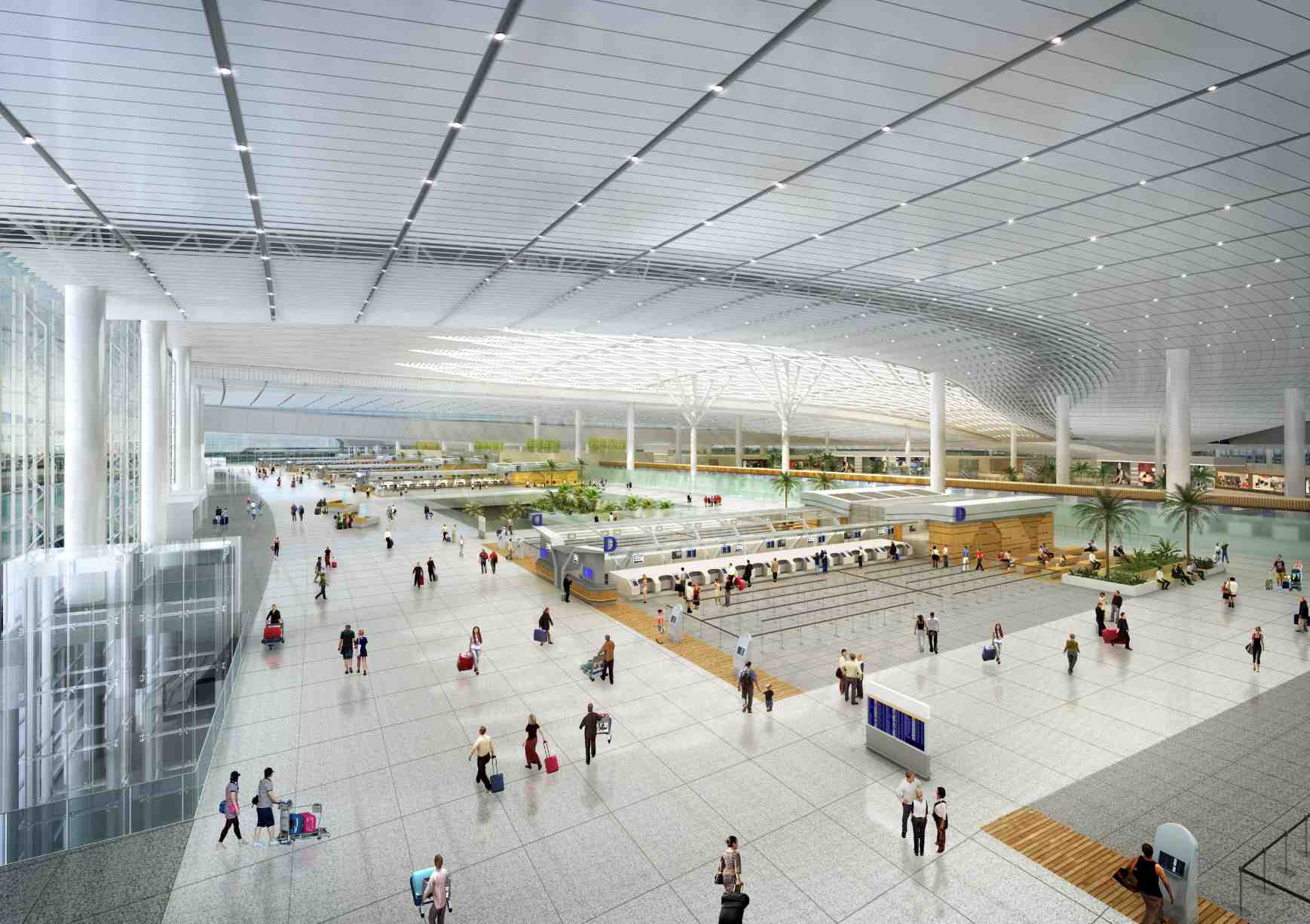 Khu vực bên trong sảnh làm thủ tục sân bay.