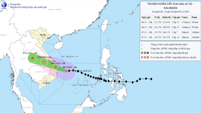 Bão số 13 Kalmaegi sắp đổ bộ, mưa to và gió mạnh nhất từ 17h chiều nay