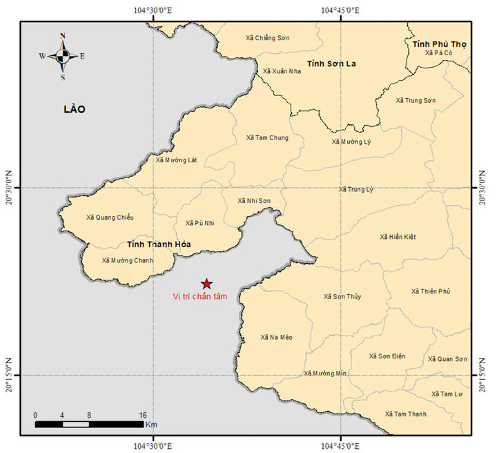 Vị trí xảy ra động đất tại Lào. (Ảnh: Viện Các khoa học Trái đất)