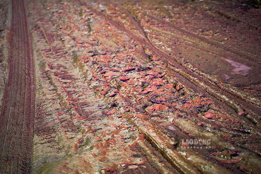 Hiện trường vụ việc bùn đất phủ kín mặt đường. Ảnh: N.Đức