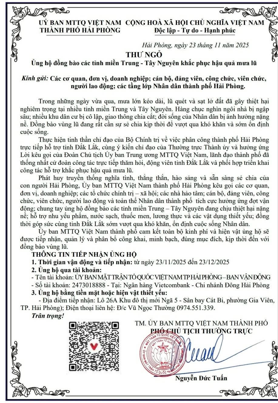 Thư kêu gọi của Ủy ban MTTQ Việt Nam TP.