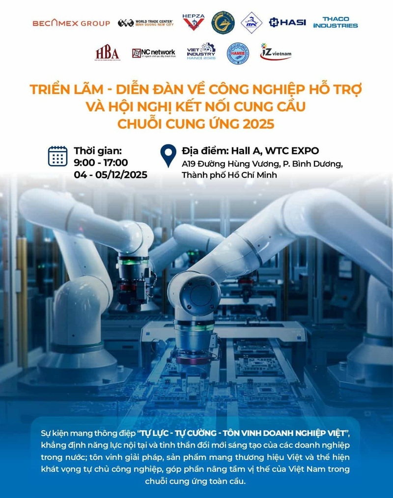 Triển lãm - Diễn đàn về Công nghiệp hỗ trợ và Hội nghị Kết nối cung cầu chuỗi cung ứng 2025 được đánh giá là sự kiện quy mô lớn nhất trong năm của ngành công nghiệp hỗ trợ Việt Nam.