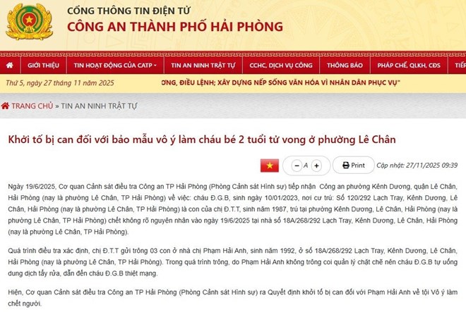 Bảo mẫu lơ là, bé 2 tuổi ở Hải Phòng tử vong do uống phải nước tẩy rửa