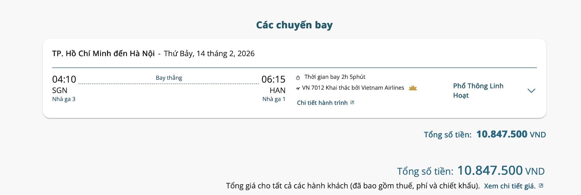 Giá vé máy bay anh T đã phải đặt để gia đình về quê dịp Tết Âm lịch 2026. Ảnh: NVCC