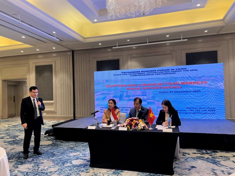 Đại diện Thương vụ tại Ai Cập cập nhật thông tin thị trường thực phẩm Ai Cập và Lebanon cho đoàn doanh nghiệp trước ngày khai mạc Triển lãm.