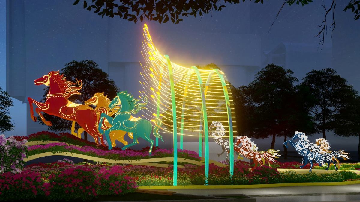 Đến đêm, Đường hoa Nguyễn Huệ trở thành một không gian nghệ thuật nhờ ứng dụng đồng bộ công nghệ ánh sáng và tương tác (kết hợp công nghệ Mapping và AR). Đại cảnh cuối “Giang sơn cẩm tú” quy tụ 9 ngựa vĩnh cửu phi nước đại, trong đó 3 ngựa chính biểu trưng cho TPHCM, Vũng Tàu và Bình Dương với tạo hình nguyên khối.