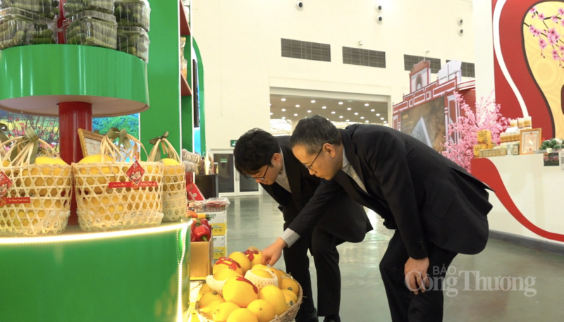 Đại diện Jetro Hà Nội chăm chú quan sát sản phẩm nông sản chất lượng cao. Ảnh: Ngọc Tiến
