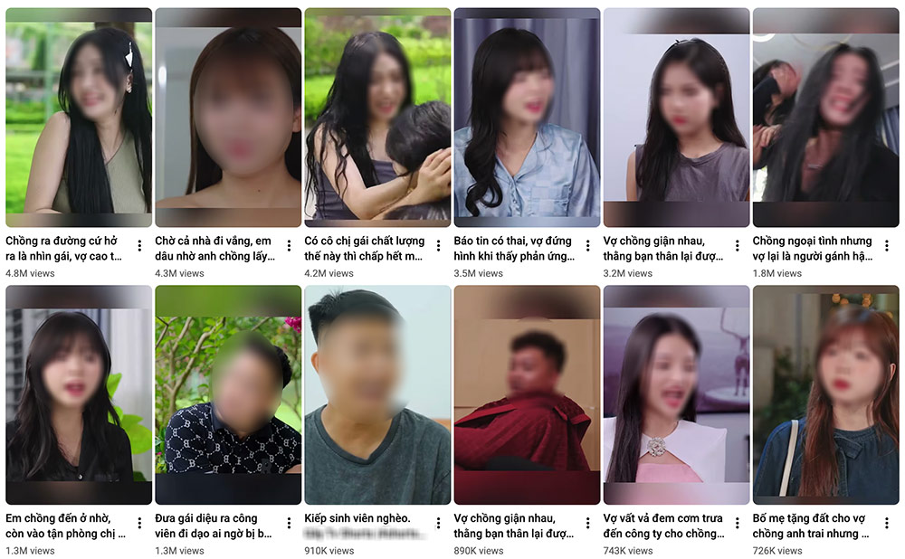 Một kênh chuyên sản xuất video xoay quanh các chủ đề drama tình cảm thu hút hàng triệu lượt xem. Ảnh chụp màn hình