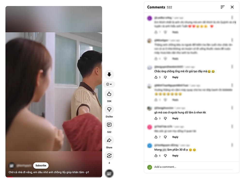 Những video ngắn, nhanh có đề tài kịch tính, độc hại như đánh ghen, drama, mê tín dị đoan... khiến người dùng dừng lại lâu hơn để xem, bình luận. Ảnh chụp màn hình