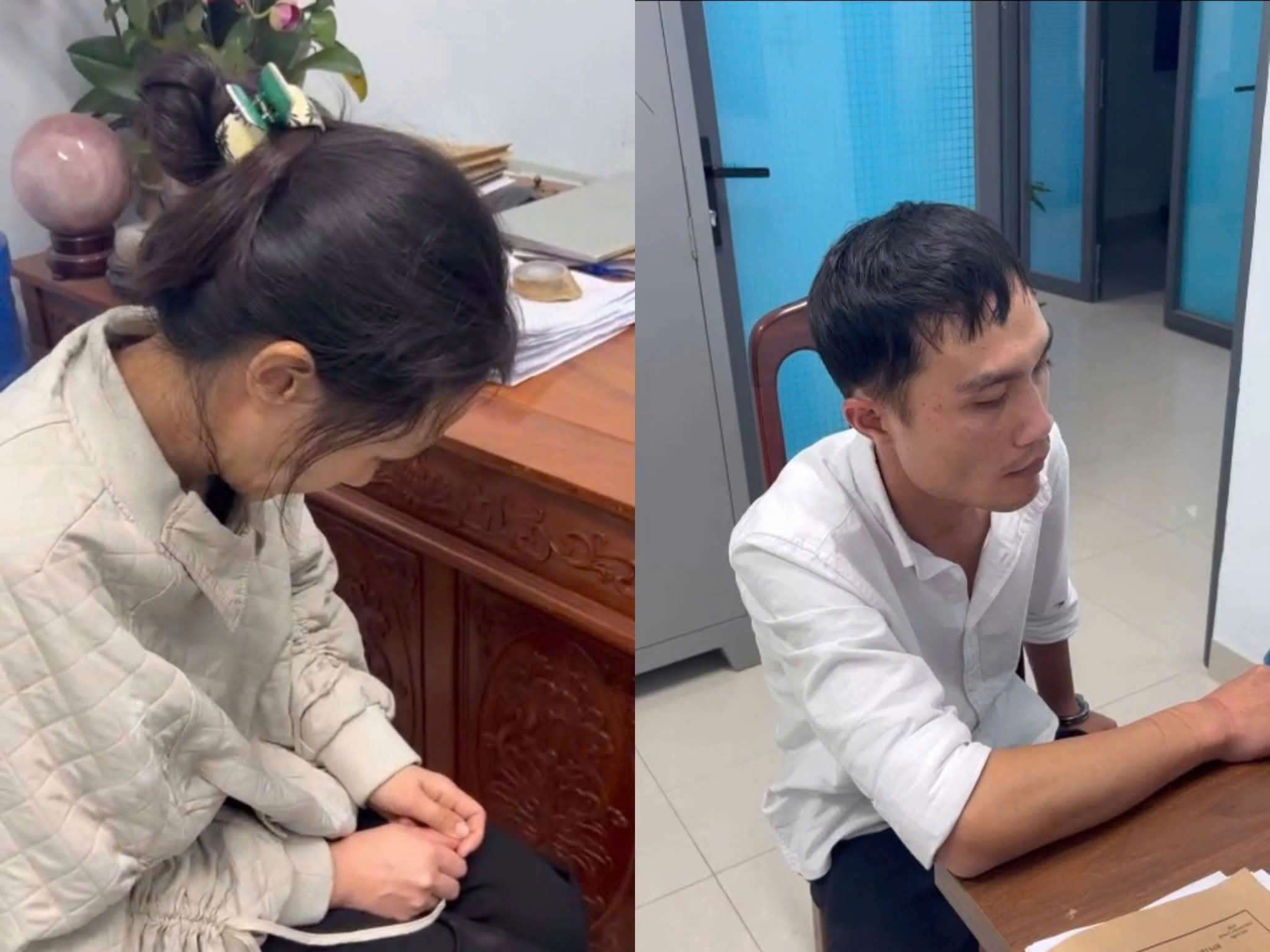 Lâm và Tuyết tại cơ quan công an. Ảnh: Công an cung cấp