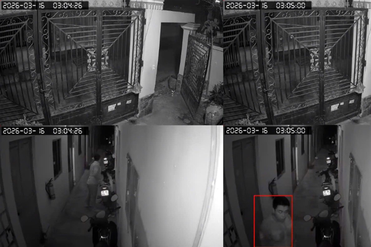 Hình ảnh trích xuất từ camera an ninh đối tượng đang thực hiện hành vi trộm xe máy. Ảnh: Công an Cần Thơ