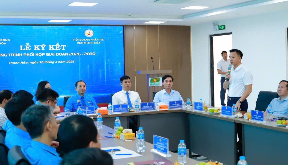 Ông Nguyễn Xuân Hưng - Chủ tịch Hiệp hội Doanh nghiệp tỉnh Thanh Hóa phát biểu tại hội nghị. Ảnh: Trần Lâm