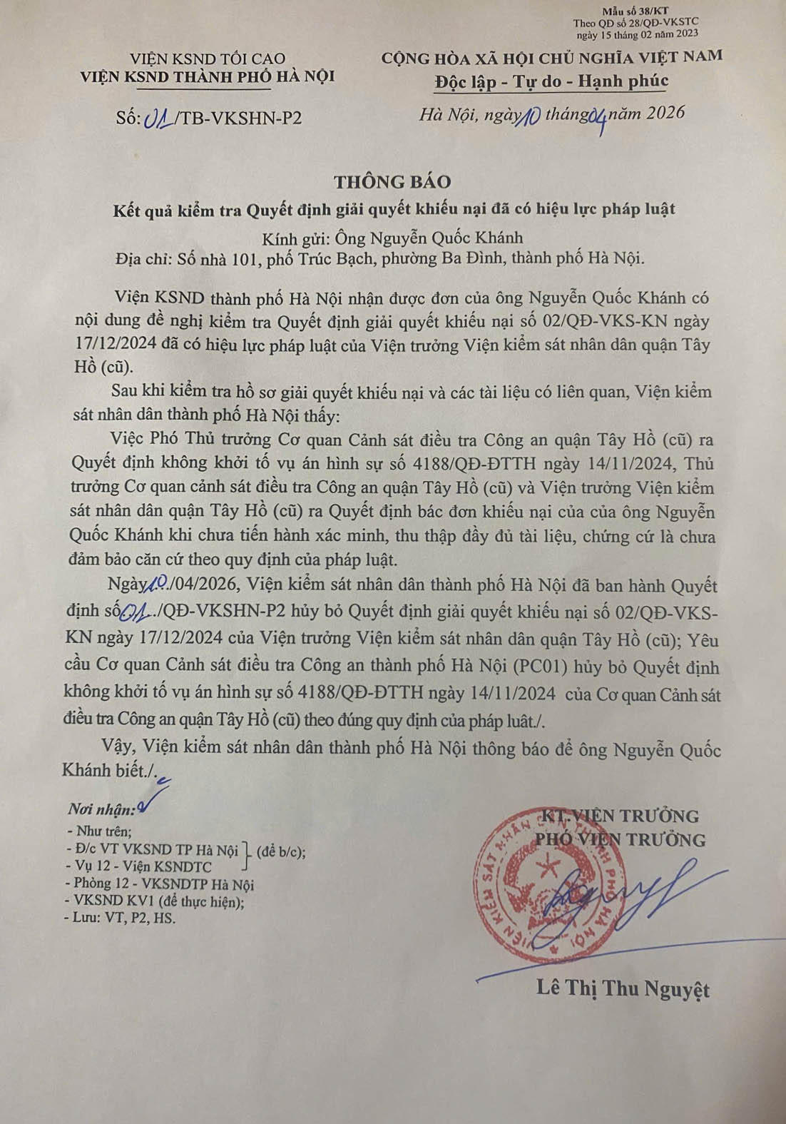 Văn bản của VKSND Hà Nội. (Ảnh trong bài: Gia Hải)