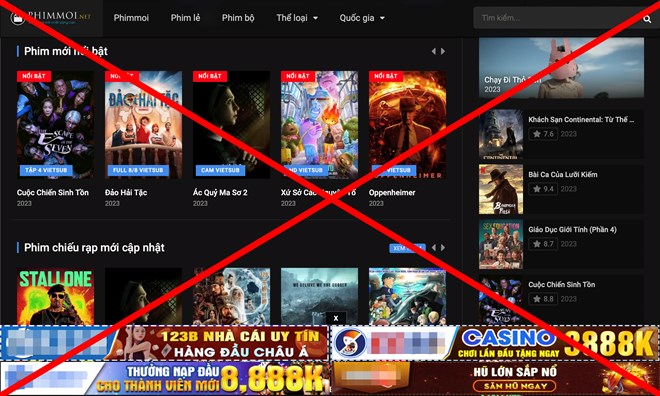 Web phim lậu liên tục mọc lên sau khi bị rà soát, truy quét. Ảnh: Chụp từ trang web