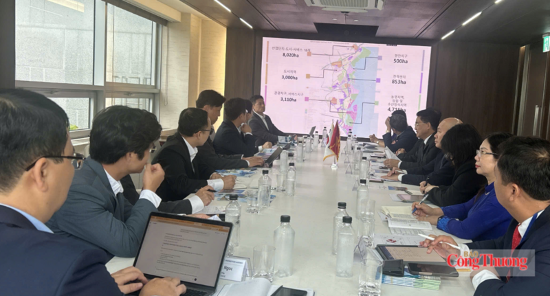 Đoàn công tác Việt Nam trao đổi với Tập đoàn LX International về quy hoạch Khu kinh tế Hưng Yên và các cơ hội hợp tác đầu tư. Ảnh: Cục XTTM