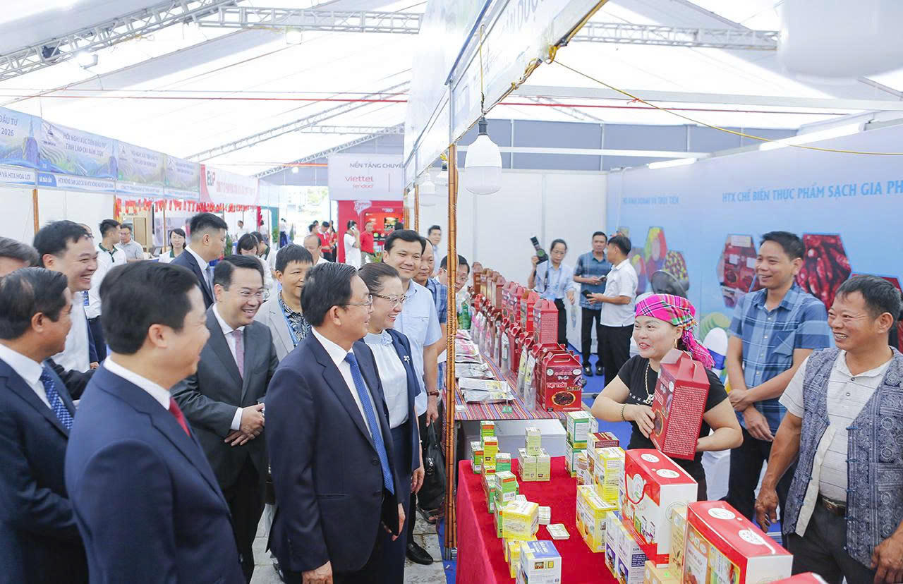 Phó Thủ tướng Hồ Quốc Dũng tham quan không gian trưng bày xúc tiến đầu tư của Lào Cai