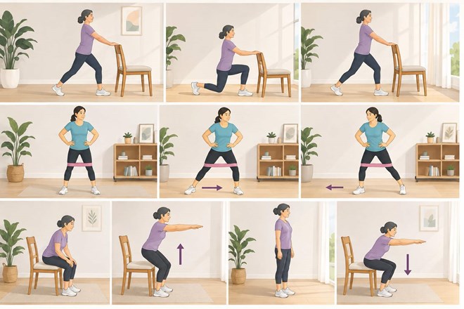 3 bài tập đơn giản giúp tăng cường sức mạnh đầu gối và hông chắc khỏe