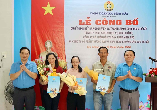 Liên đoàn Lao động tỉnh Quảng Ngãi thành lập 3 công đoàn cơ sở