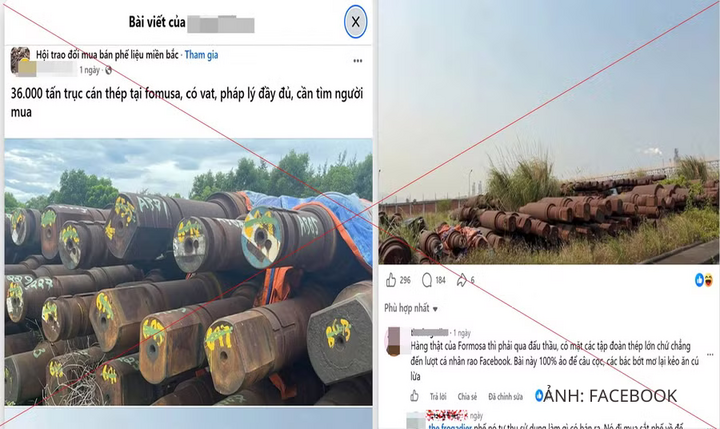 Bài đăng tìm người mua 36.000 tấn trục cán thép được giới thiệu là hàng “tại Formosa Hà Tĩnh” là tin giả