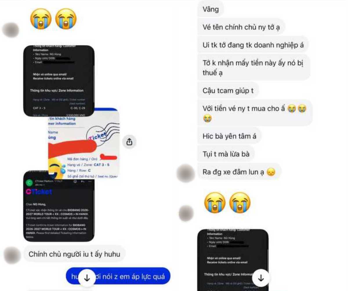 Đối tượng sử dụng nick ảo cung cấp thông tin về vé cùng những lời hứa hẹn để người mua mất cảnh giác. Ảnh: Nhân vật cung cấp